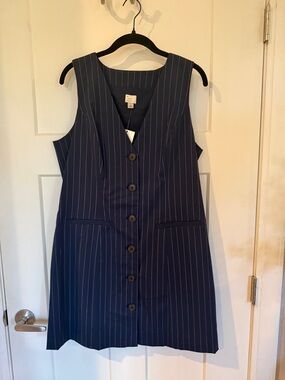 A New Day Sleeveless Navy Pinstripe Button-Front Dress
